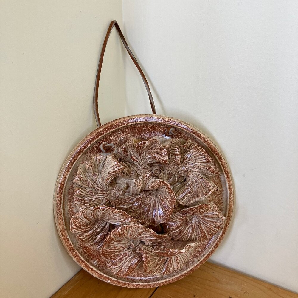 Studio Pottery 3D Flower Wall Hanging Brown/Beige Ceramic Artist Signed 8"
